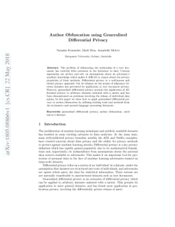 Author Obfuscation Using Generalised Differential Privacy