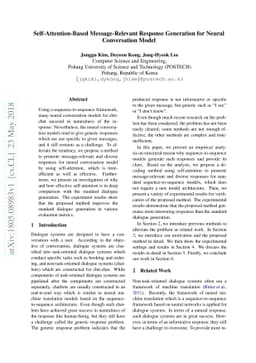 Self-Attention-Based Message-Relevant Response Generation for Neural
  Conversation Model