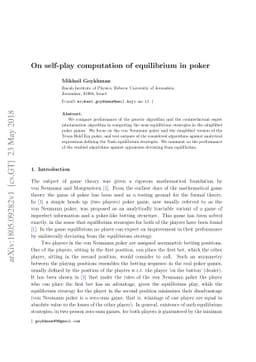 On self-play computation of equilibrium in poker