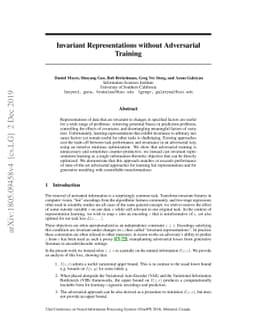 Invariant Representations without Adversarial Training