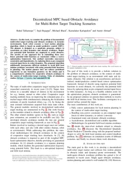 Decentralized MPC based Obstacle Avoidance for Multi-Robot Target
  Tracking Scenarios