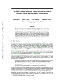 Parallel Architecture and Hyperparameter Search via Successive Halving
  and Classification