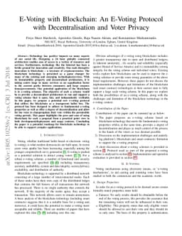 E-Voting with Blockchain: An E-Voting Protocol with Decentralisation and
  Voter Privacy