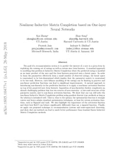 Nonlinear Inductive Matrix Completion based on One-layer Neural Networks