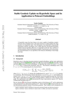 Stable Geodesic Update on Hyperbolic Space and its Application to
  Poincare Embeddings