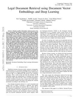 Legal Document Retrieval using Document Vector Embeddings and Deep
  Learning