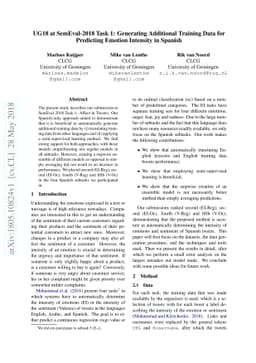 UG18 at SemEval-2018 Task 1: Generating Additional Training Data for
  Predicting Emotion Intensity in Spanish