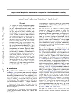 Importance Weighted Transfer of Samples in Reinforcement Learning