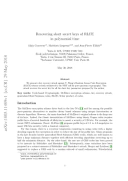 Recovering short secret keys of RLCE in polynomial time