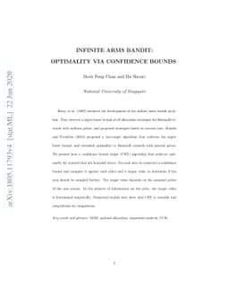 Infinite Arms Bandit: Optimality via Confidence Bounds