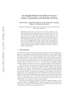 An English-Hindi Code-Mixed Corpus: Stance Annotation and Baseline
  System