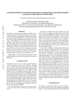 Attention-Based LSTM for Psychological Stress Detection from Spoken
  Language Using Distant Supervision