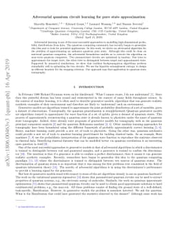 Adversarial quantum circuit learning for pure state approximation