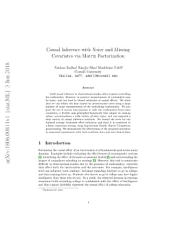 Causal Inference with Noisy and Missing Covariates via Matrix
  Factorization