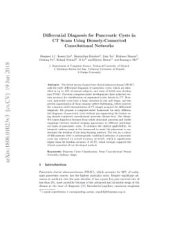 Differential Diagnosis for Pancreatic Cysts in CT Scans Using
  Densely-Connected Convolutional Networks