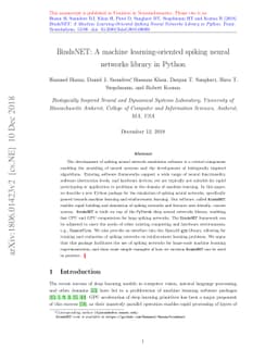BindsNET: A machine learning-oriented spiking neural networks library in
  Python