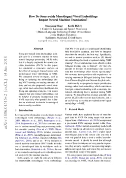 How Do Source-side Monolingual Word Embeddings Impact Neural Machine
  Translation?