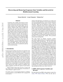 Discovering and Removing Exogenous State Variables and Rewards for
  Reinforcement Learning