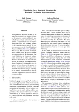 Explaining Away Syntactic Structure in Semantic Document Representations