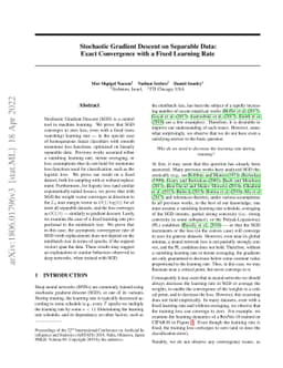 Stochastic Gradient Descent on Separable Data: Exact Convergence with a
  Fixed Learning Rate