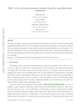 SBAF: A New Activation Function for Artificial Neural Net based
  Habitability Classification