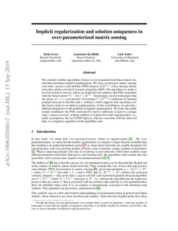 Implicit regularization and solution uniqueness in over-parameterized
  matrix sensing