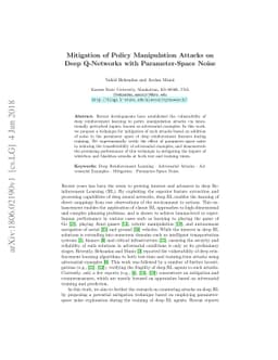 Mitigation of Policy Manipulation Attacks on Deep Q-Networks with
  Parameter-Space Noise