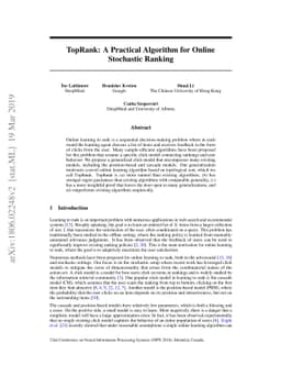 TopRank: A practical algorithm for online stochastic ranking
