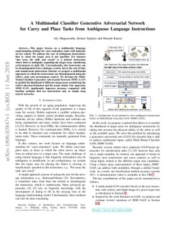 A Multimodal Classifier Generative Adversarial Network for Carry and
  Place Tasks from Ambiguous Language Instructions