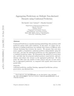 Aggregating Predictions on Multiple Non-disclosed Datasets using
  Conformal Prediction