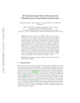 3D Convolutional Neural Networks for Classification of Functional
  Connectomes
