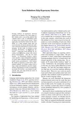 Term Definitions Help Hypernymy Detection