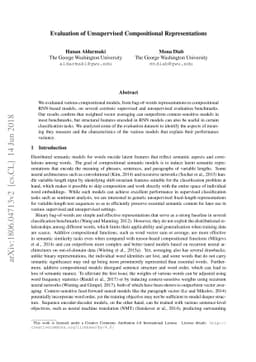 Evaluation of Unsupervised Compositional Representations