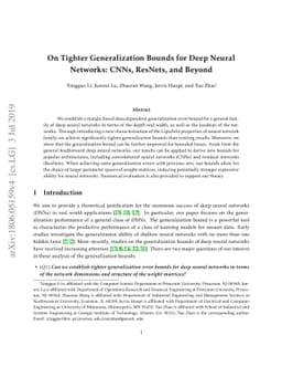 On Tighter Generalization Bound for Deep Neural Networks: CNNs, ResNets,
  and Beyond