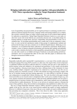 Bringing replication and reproduction together with generalisability in
  NLP: Three reproduction studies for Target Dependent Sentiment Analysis