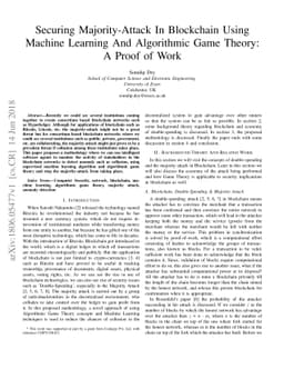 Securing Majority-Attack In Blockchain Using Machine Learning And
  Algorithmic Game Theory: A Proof of Work