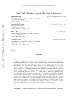 Safe Active Feature Selection for Sparse Learning