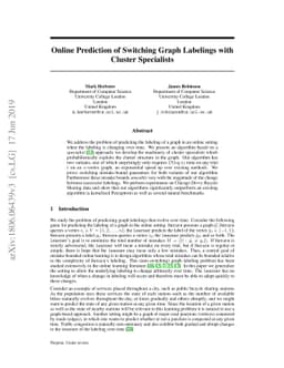 Online Prediction of Switching Graph Labelings with Cluster Specialists