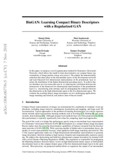 BinGAN: Learning Compact Binary Descriptors with a Regularized GAN