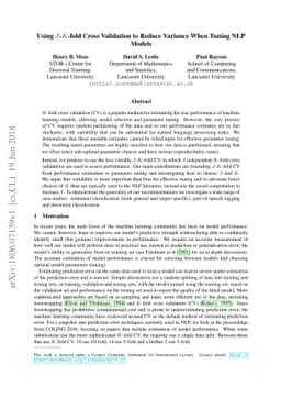 Using J-K fold Cross Validation to Reduce Variance When Tuning NLP
  Models