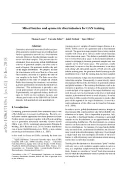 Mixed batches and symmetric discriminators for GAN training