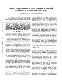 Adaptive Input Estimation in Linear Dynamical Systems with Applications
  to Learning-from-Observations