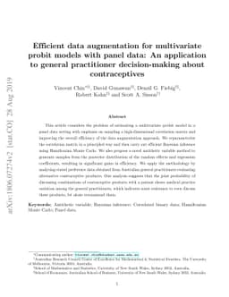 Efficient data augmentation for multivariate probit models with panel
  data: An application to general practitioner decision-making about
  contraceptives