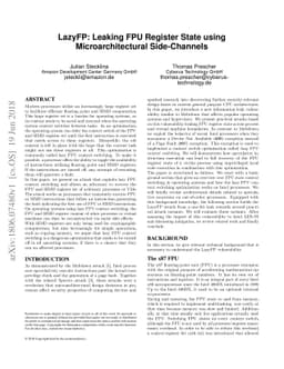 LazyFP: Leaking FPU Register State using Microarchitectural
  Side-Channels