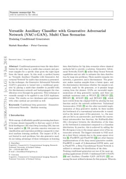 Versatile Auxiliary Classifier with Generative Adversarial Network
  (VAC+GAN), Multi Class Scenarios