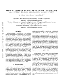 Generative Adversarial Networks for Image-to-Image Translation on
  Multi-Contrast MR Images - A Comparison of CycleGAN and UNIT