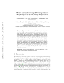Metric-Driven Learning of Correspondence Weighting for 2-D/3-D Image
  Registration