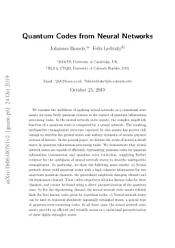Quantum Codes from Neural Networks