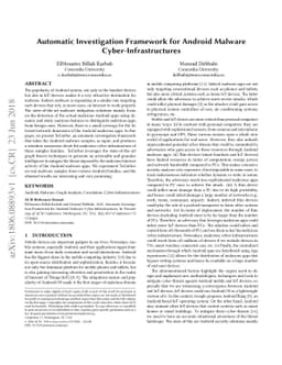 Automatic Investigation Framework for Android Malware
  Cyber-Infrastructures