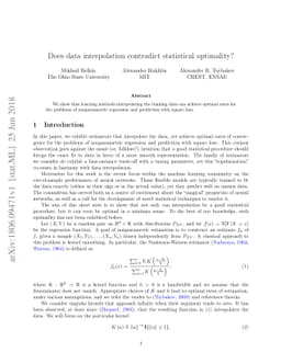 Does data interpolation contradict statistical optimality?